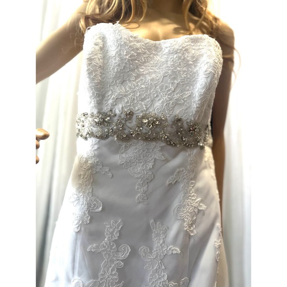 COSMOBELLA Designer Strapless Lace Wedding Dress Mermaid Style Bling Belt - Picture 4 of 10